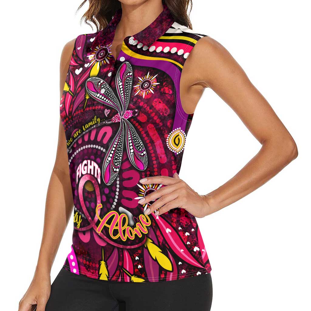 Breast Cancer Dragonfly Aboriginal Women Sleeveless Polo Shirt We're Stronger Together