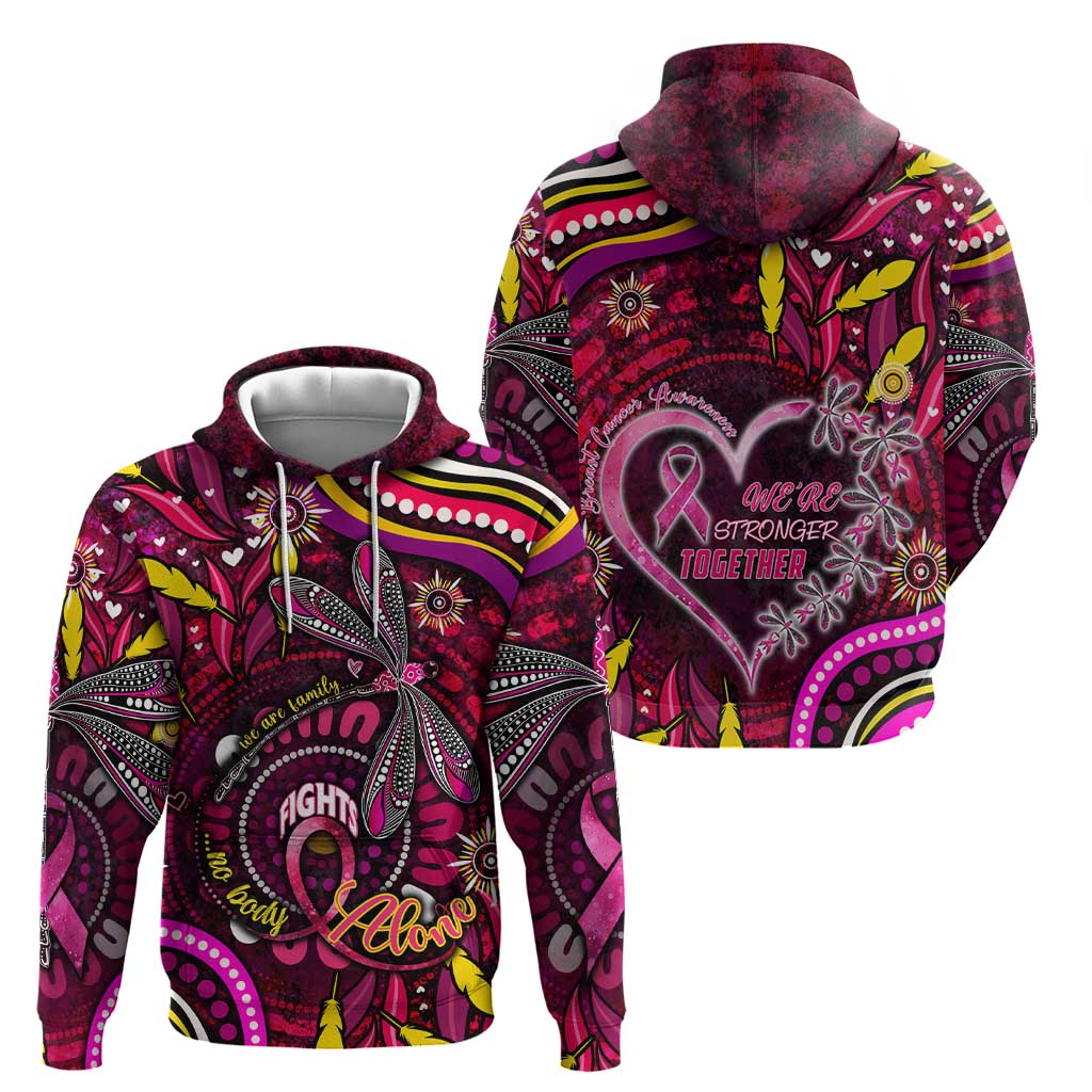Breast Cancer Dragonfly Aboriginal Zip Hoodie We're Stronger Together