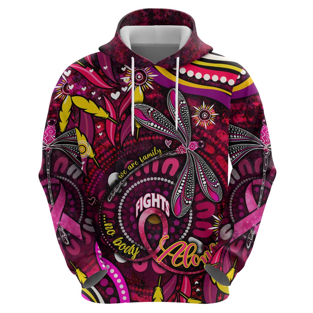 Breast Cancer Dragonfly Aboriginal Zip Hoodie We're Stronger Together