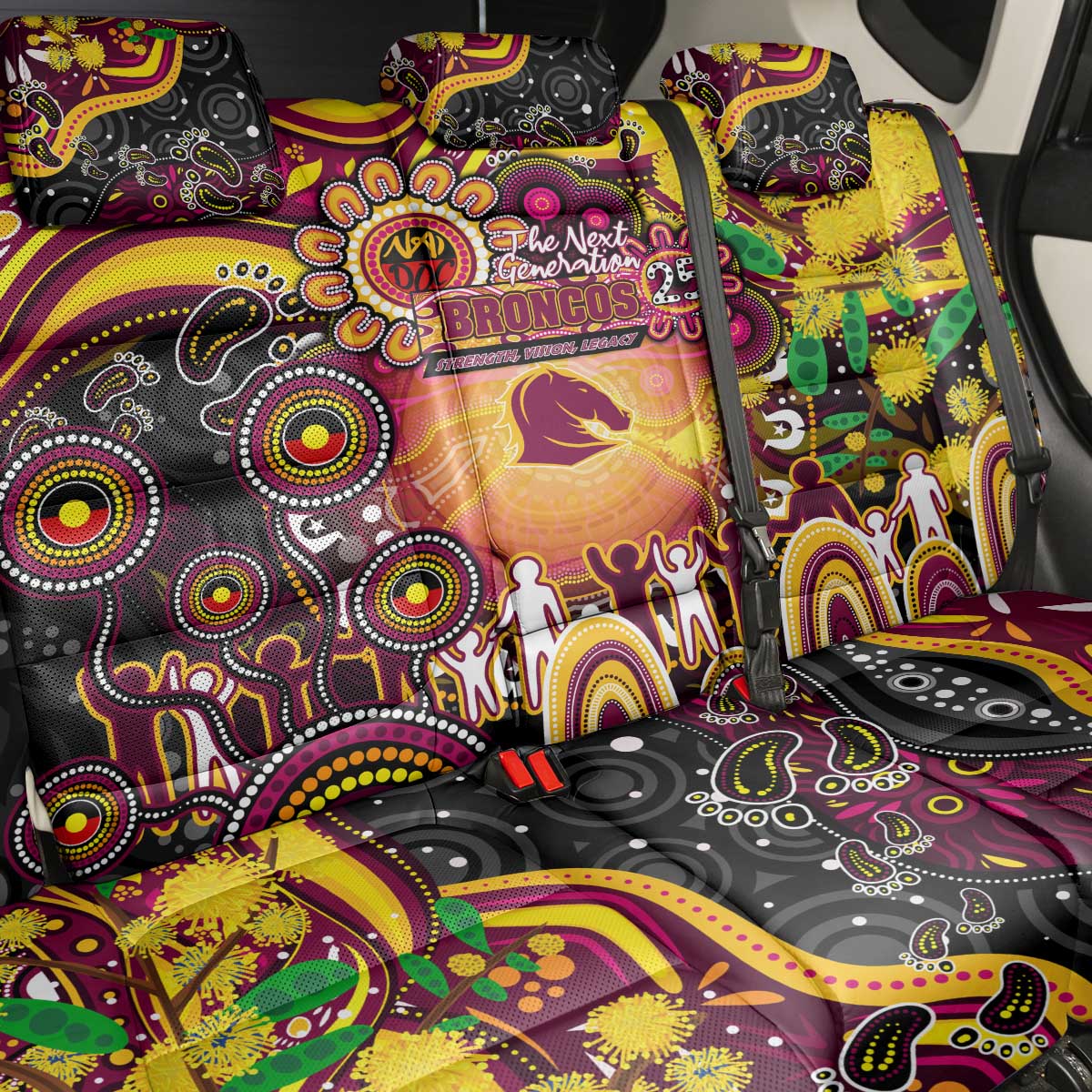 NAIDOC Week 2025 Broncos Rugby Back Car Seat Cover Aboriginal Dot Painting