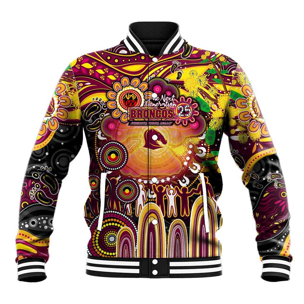 Personalised NAIDOC Week 2025 Broncos Rugby Baseball Jacket Aboriginal Dot Painting