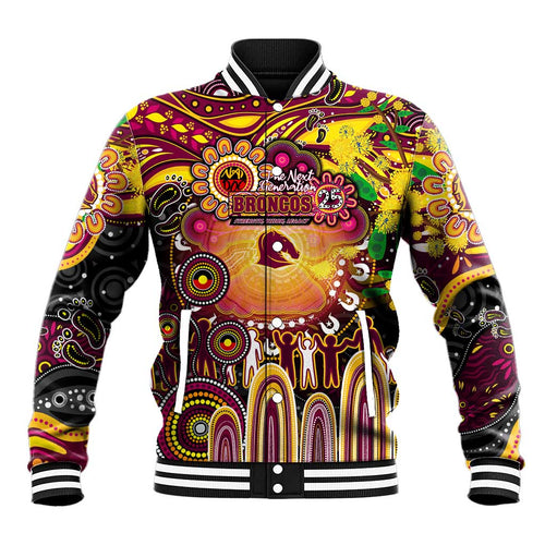Personalised NAIDOC Week 2025 Broncos Rugby Baseball Jacket Aboriginal Dot Painting