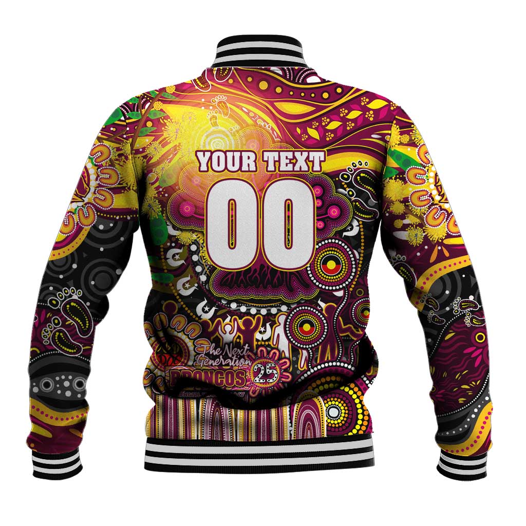 Personalised NAIDOC Week 2025 Broncos Rugby Baseball Jacket Aboriginal Dot Painting
