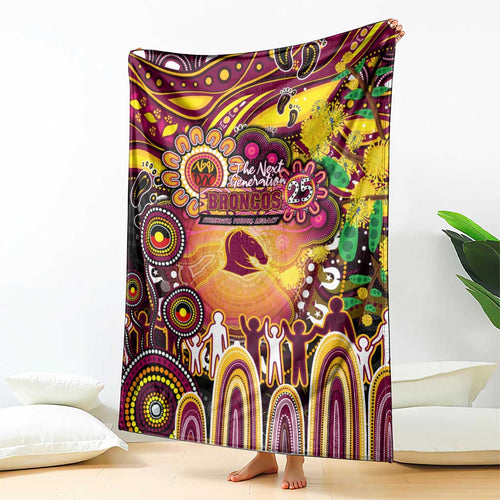 NAIDOC Week 2025 Broncos Rugby Blanket Aboriginal Dot Painting