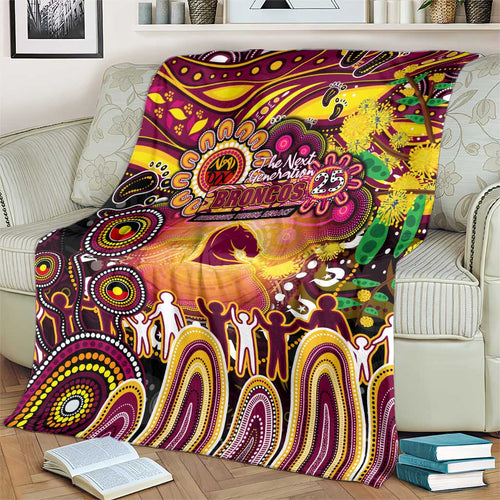 NAIDOC Week 2025 Broncos Rugby Blanket Aboriginal Dot Painting