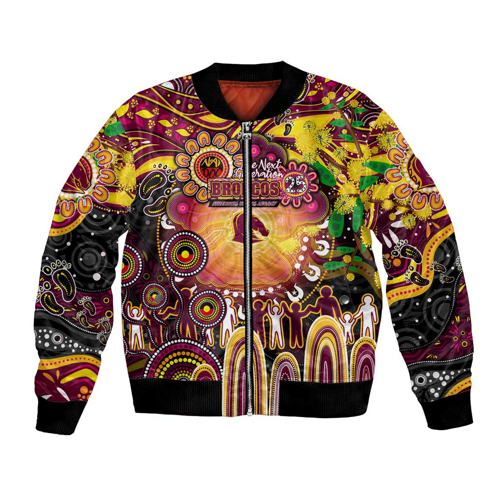 Personalised NAIDOC Week 2025 Broncos Rugby Bomber Jacket Aboriginal Dot Painting