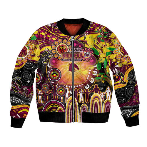 Personalised NAIDOC Week 2025 Broncos Rugby Bomber Jacket Aboriginal Dot Painting
