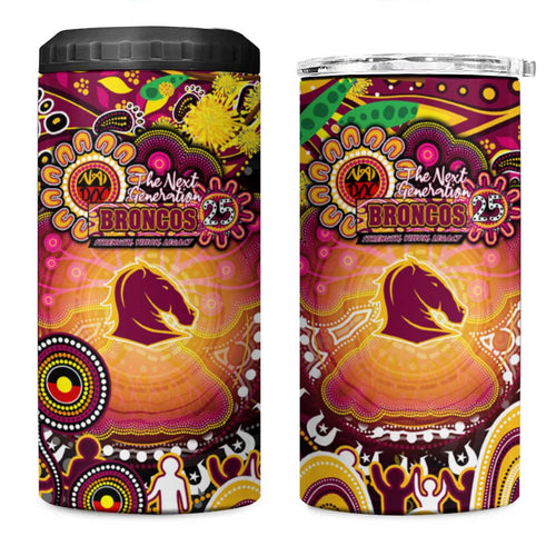 NAIDOC Week 2025 Broncos Rugby 4 in 1 Can Cooler Tumbler Aboriginal Dot Painting