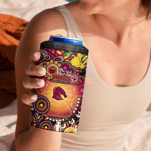 NAIDOC Week 2025 Broncos Rugby 4 in 1 Can Cooler Tumbler Aboriginal Dot Painting