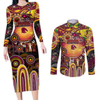 Personalised NAIDOC Week 2025 Broncos Rugby Couples Matching Long Sleeve Bodycon Dress and Long Sleeve Button Shirt Aboriginal Dot Painting