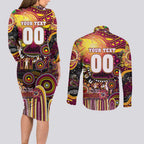 Personalised NAIDOC Week 2025 Broncos Rugby Couples Matching Long Sleeve Bodycon Dress and Long Sleeve Button Shirt Aboriginal Dot Painting