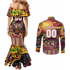 Personalised NAIDOC Week 2025 Broncos Rugby Couples Matching Mermaid Dress and Long Sleeve Button Shirt Aboriginal Dot Painting