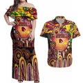 Personalised NAIDOC Week 2025 Broncos Rugby Couples Matching Off Shoulder Maxi Dress and Hawaiian Shirt Aboriginal Dot Painting