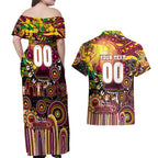 Personalised NAIDOC Week 2025 Broncos Rugby Couples Matching Off Shoulder Maxi Dress and Hawaiian Shirt Aboriginal Dot Painting