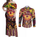 Personalised NAIDOC Week 2025 Broncos Rugby Couples Matching Off Shoulder Maxi Dress and Long Sleeve Button Shirt Aboriginal Dot Painting
