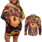 Personalised NAIDOC Week 2025 Broncos Rugby Couples Matching Off Shoulder Short Dress and Long Sleeve Button Shirt Aboriginal Dot Painting