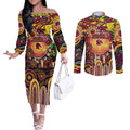 Personalised NAIDOC Week 2025 Broncos Rugby Couples Matching Off The Shoulder Long Sleeve Dress and Long Sleeve Button Shirt Aboriginal Dot Painting