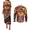 Personalised NAIDOC Week 2025 Broncos Rugby Couples Matching Puletasi and Long Sleeve Button Shirt Aboriginal Dot Painting