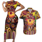 Personalised NAIDOC Week 2025 Broncos Rugby Couples Matching Short Sleeve Bodycon Dress and Hawaiian Shirt Aboriginal Dot Painting