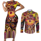 Personalised NAIDOC Week 2025 Broncos Rugby Couples Matching Short Sleeve Bodycon Dress and Long Sleeve Button Shirt Aboriginal Dot Painting