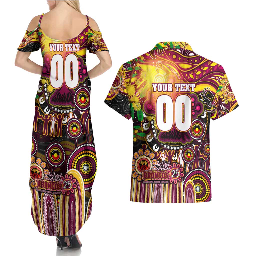 Personalised NAIDOC Week 2025 Broncos Rugby Couples Matching Summer Maxi Dress and Hawaiian Shirt Aboriginal Dot Painting