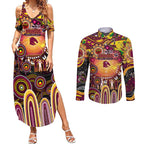 Personalised NAIDOC Week 2025 Broncos Rugby Couples Matching Summer Maxi Dress and Long Sleeve Button Shirt Aboriginal Dot Painting
