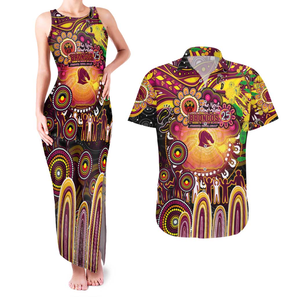 Personalised NAIDOC Week 2025 Broncos Rugby Couples Matching Tank Maxi Dress and Hawaiian Shirt Aboriginal Dot Painting