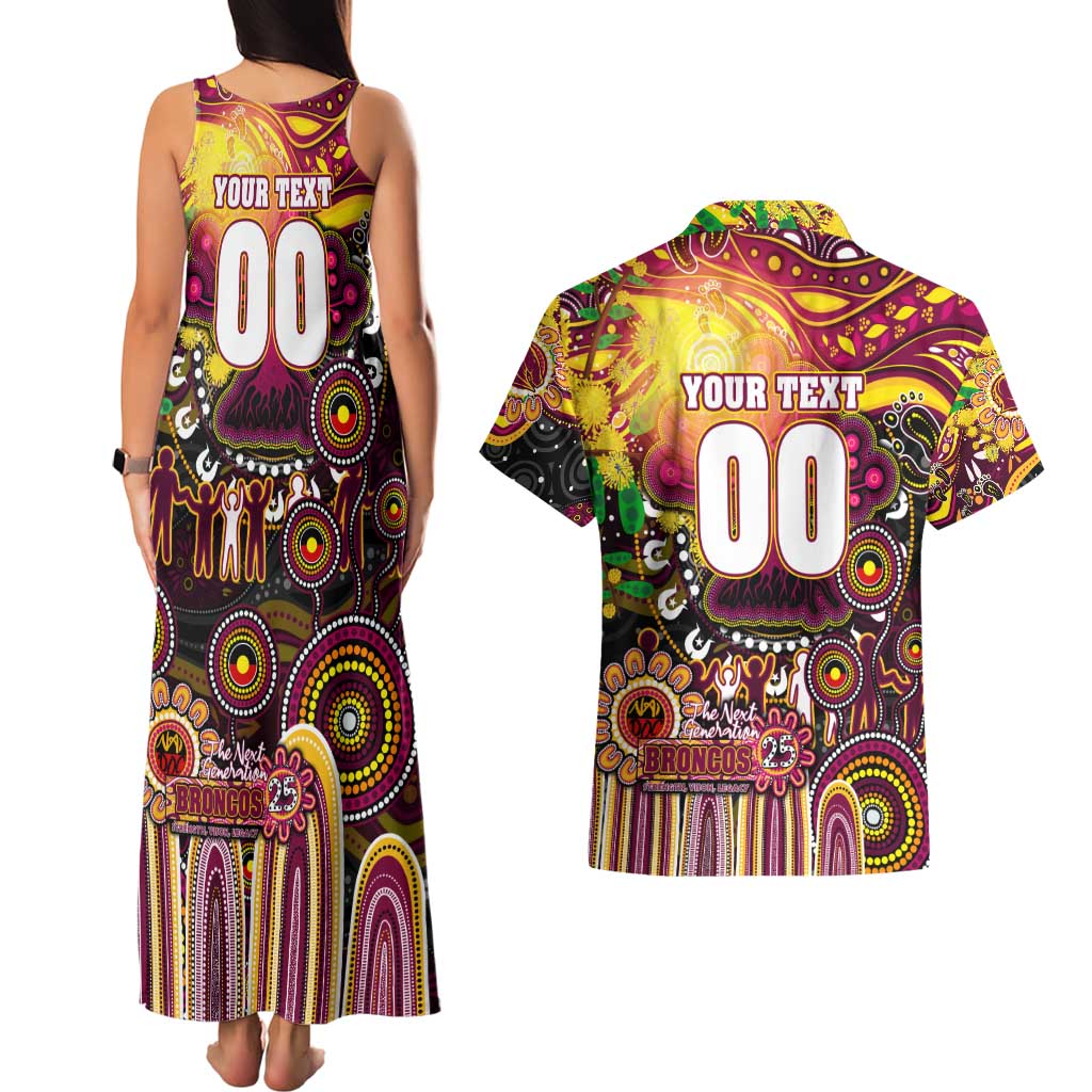 Personalised NAIDOC Week 2025 Broncos Rugby Couples Matching Tank Maxi Dress and Hawaiian Shirt Aboriginal Dot Painting