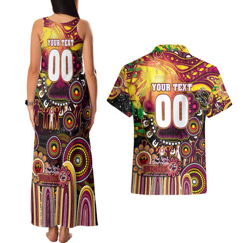 Personalised NAIDOC Week 2025 Broncos Rugby Couples Matching Tank Maxi Dress and Hawaiian Shirt Aboriginal Dot Painting