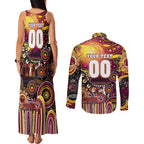 Personalised NAIDOC Week 2025 Broncos Rugby Couples Matching Tank Maxi Dress and Long Sleeve Button Shirt Aboriginal Dot Painting