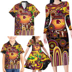 Personalised NAIDOC Week 2025 Broncos Rugby Family Matching Long Sleeve Bodycon Dress and Hawaiian Shirt Aboriginal Dot Painting