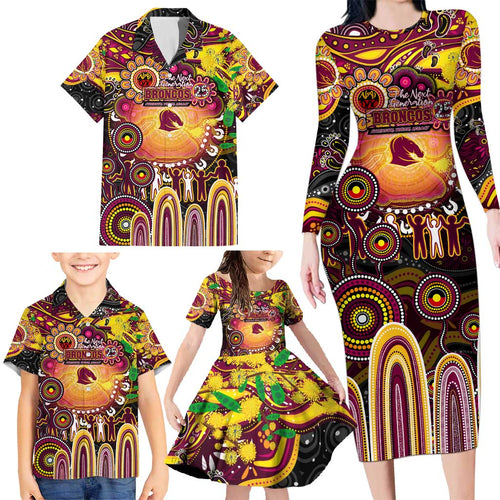 Personalised NAIDOC Week 2025 Broncos Rugby Family Matching Long Sleeve Bodycon Dress and Hawaiian Shirt Aboriginal Dot Painting