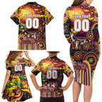 Personalised NAIDOC Week 2025 Broncos Rugby Family Matching Long Sleeve Bodycon Dress and Hawaiian Shirt Aboriginal Dot Painting
