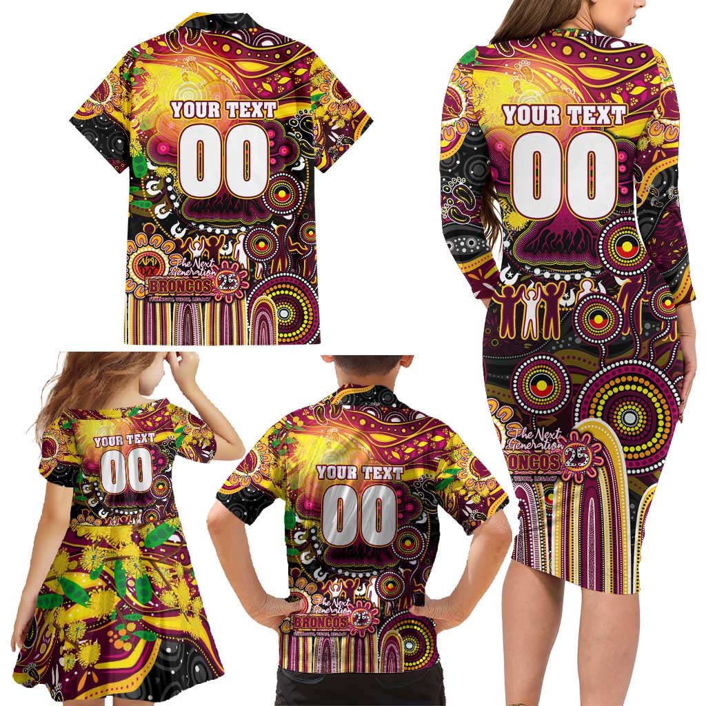 Personalised NAIDOC Week 2025 Broncos Rugby Family Matching Long Sleeve Bodycon Dress and Hawaiian Shirt Aboriginal Dot Painting