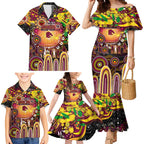 Personalised NAIDOC Week 2025 Broncos Rugby Family Matching Mermaid Dress and Hawaiian Shirt Aboriginal Dot Painting