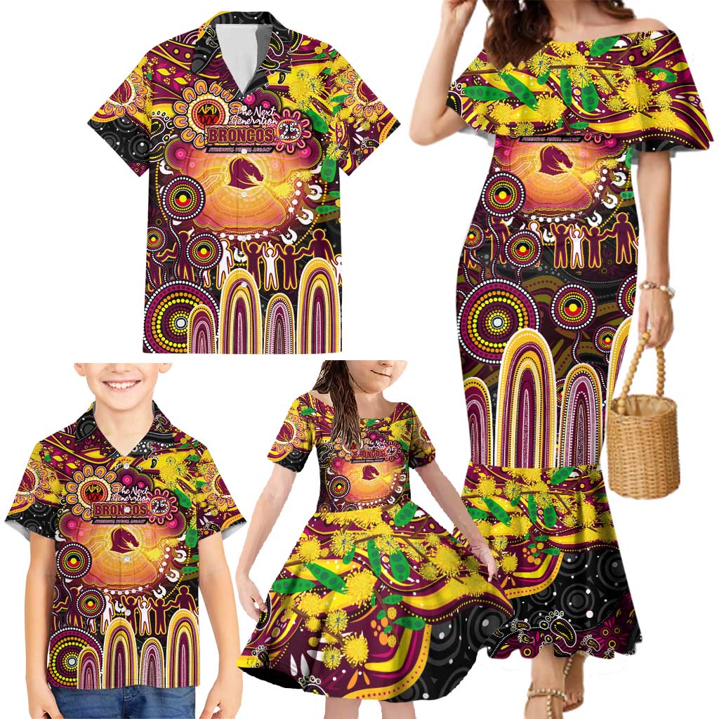 Personalised NAIDOC Week 2025 Broncos Rugby Family Matching Mermaid Dress and Hawaiian Shirt Aboriginal Dot Painting