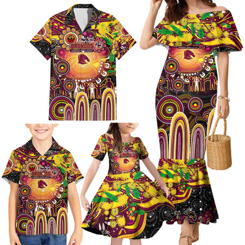 Personalised NAIDOC Week 2025 Broncos Rugby Family Matching Mermaid Dress and Hawaiian Shirt Aboriginal Dot Painting