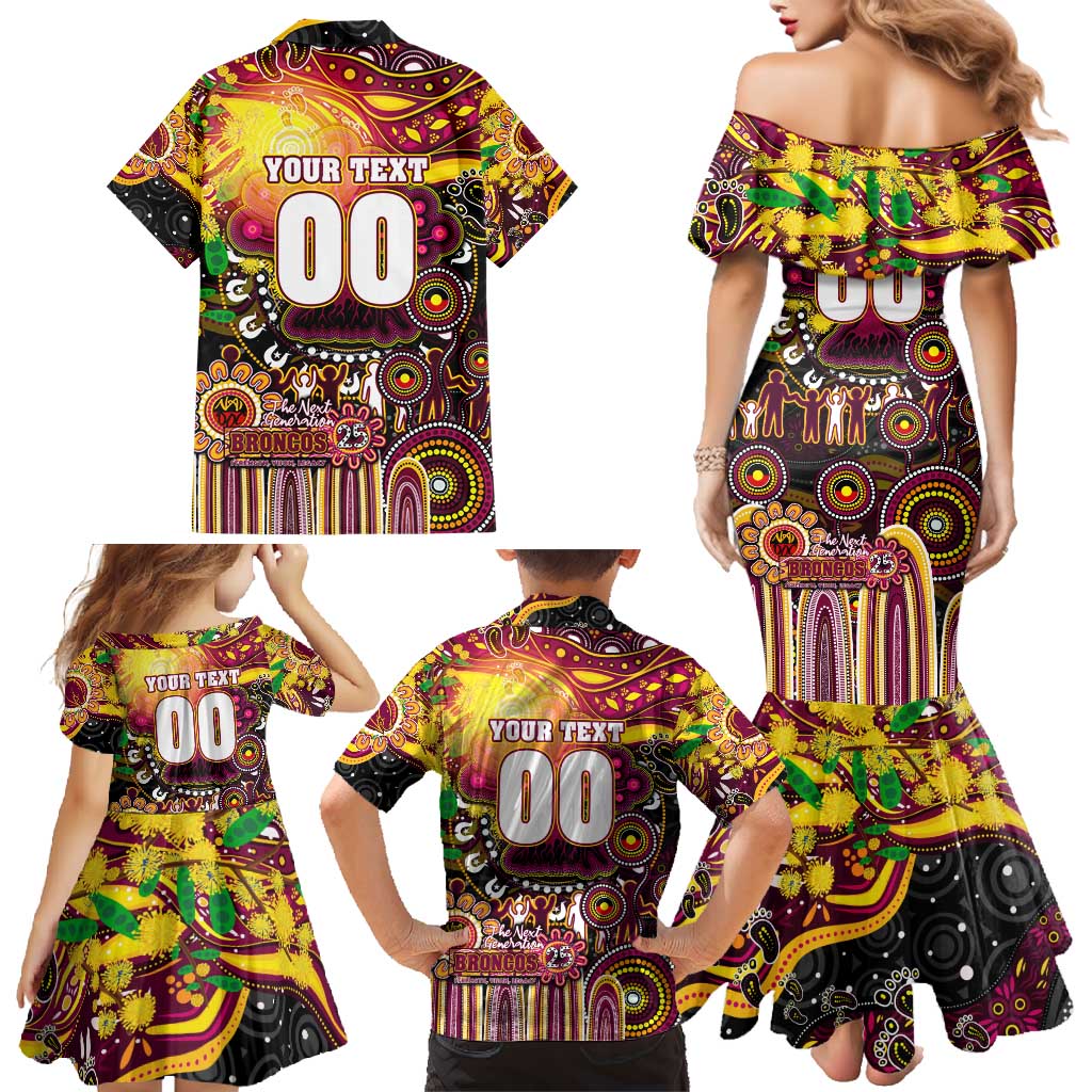 Personalised NAIDOC Week 2025 Broncos Rugby Family Matching Mermaid Dress and Hawaiian Shirt Aboriginal Dot Painting