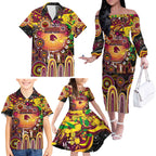 Personalised NAIDOC Week 2025 Broncos Rugby Family Matching Off The Shoulder Long Sleeve Dress and Hawaiian Shirt Aboriginal Dot Painting