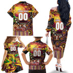 Personalised NAIDOC Week 2025 Broncos Rugby Family Matching Off The Shoulder Long Sleeve Dress and Hawaiian Shirt Aboriginal Dot Painting