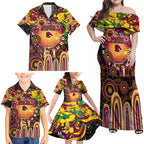 Personalised NAIDOC Week 2025 Broncos Rugby Family Matching Off Shoulder Maxi Dress and Hawaiian Shirt Aboriginal Dot Painting