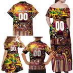 Personalised NAIDOC Week 2025 Broncos Rugby Family Matching Off Shoulder Maxi Dress and Hawaiian Shirt Aboriginal Dot Painting