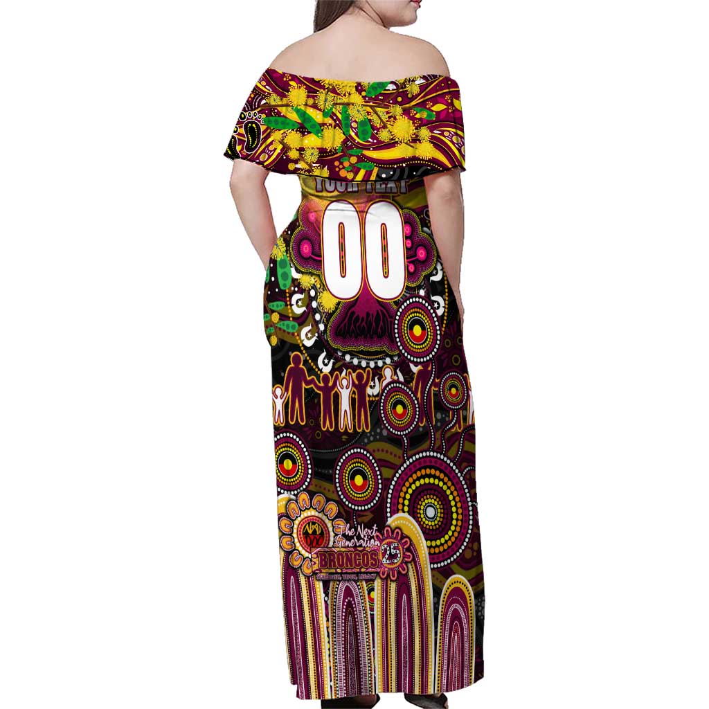 Personalised NAIDOC Week 2025 Broncos Rugby Family Matching Off Shoulder Maxi Dress and Hawaiian Shirt Aboriginal Dot Painting