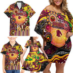Personalised NAIDOC Week 2025 Broncos Rugby Family Matching Off Shoulder Short Dress and Hawaiian Shirt Aboriginal Dot Painting