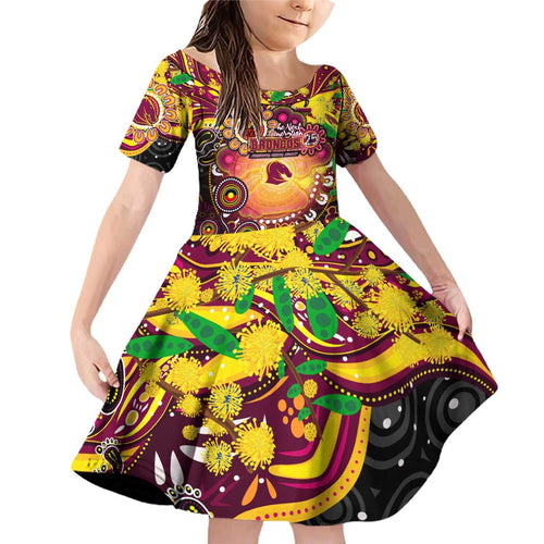Personalised NAIDOC Week 2025 Broncos Rugby Family Matching Off Shoulder Short Dress and Hawaiian Shirt Aboriginal Dot Painting