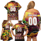 Personalised NAIDOC Week 2025 Broncos Rugby Family Matching Off Shoulder Short Dress and Hawaiian Shirt Aboriginal Dot Painting