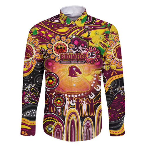 Personalised NAIDOC Week 2025 Broncos Rugby Family Matching Off Shoulder Short Dress and Hawaiian Shirt Aboriginal Dot Painting