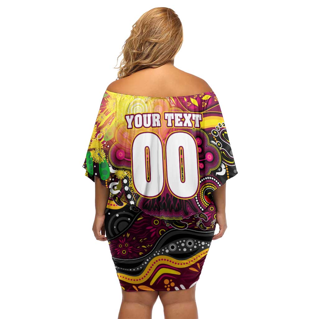 Personalised NAIDOC Week 2025 Broncos Rugby Family Matching Off Shoulder Short Dress and Hawaiian Shirt Aboriginal Dot Painting
