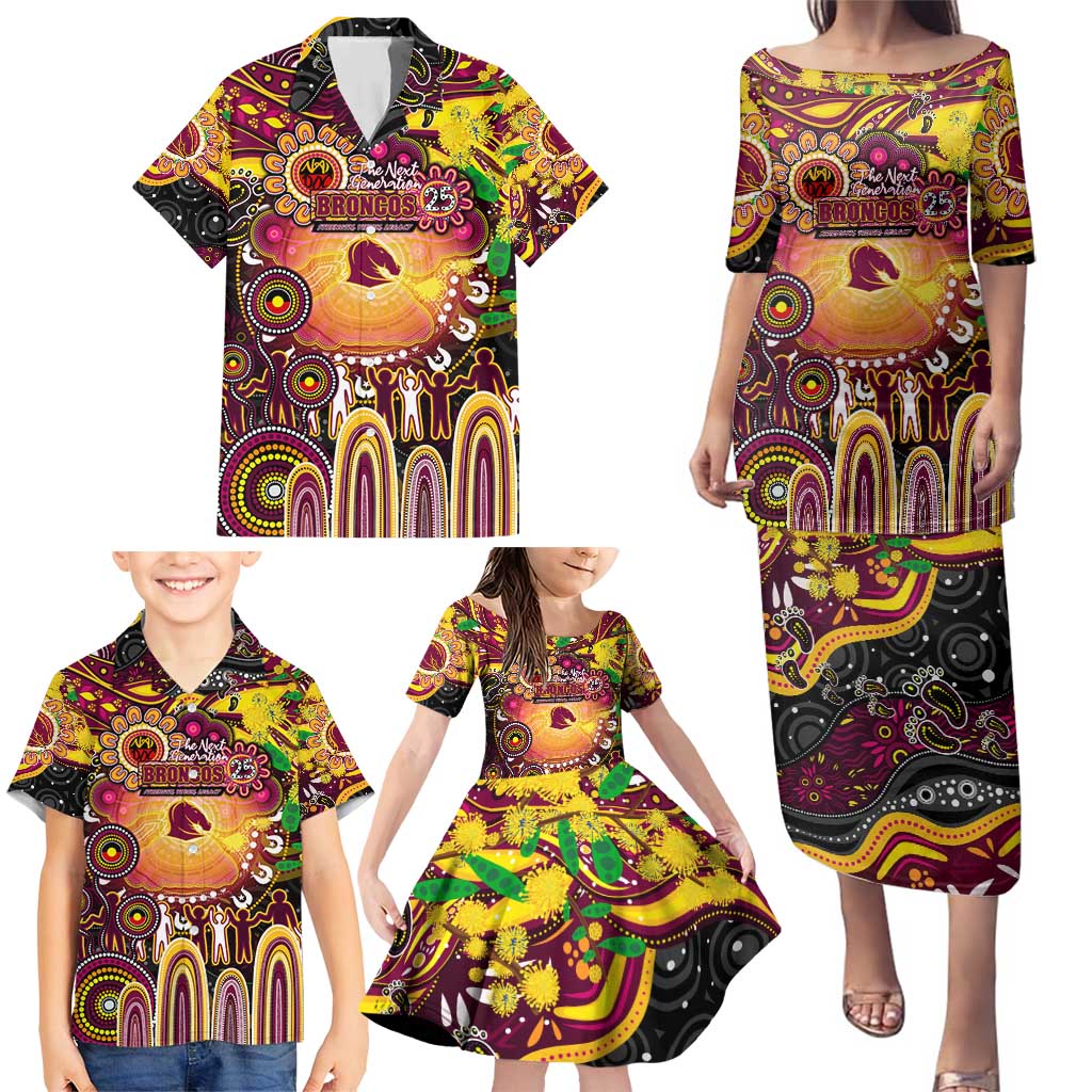 Personalised NAIDOC Week 2025 Broncos Rugby Family Matching Puletasi and Hawaiian Shirt Aboriginal Dot Painting