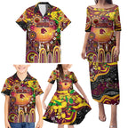 Personalised NAIDOC Week 2025 Broncos Rugby Family Matching Puletasi and Hawaiian Shirt Aboriginal Dot Painting